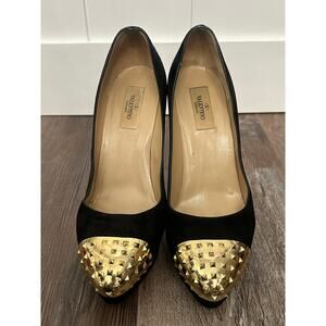 Valentino Garavani Black Suede Rockstud Platform Heels Sz 39